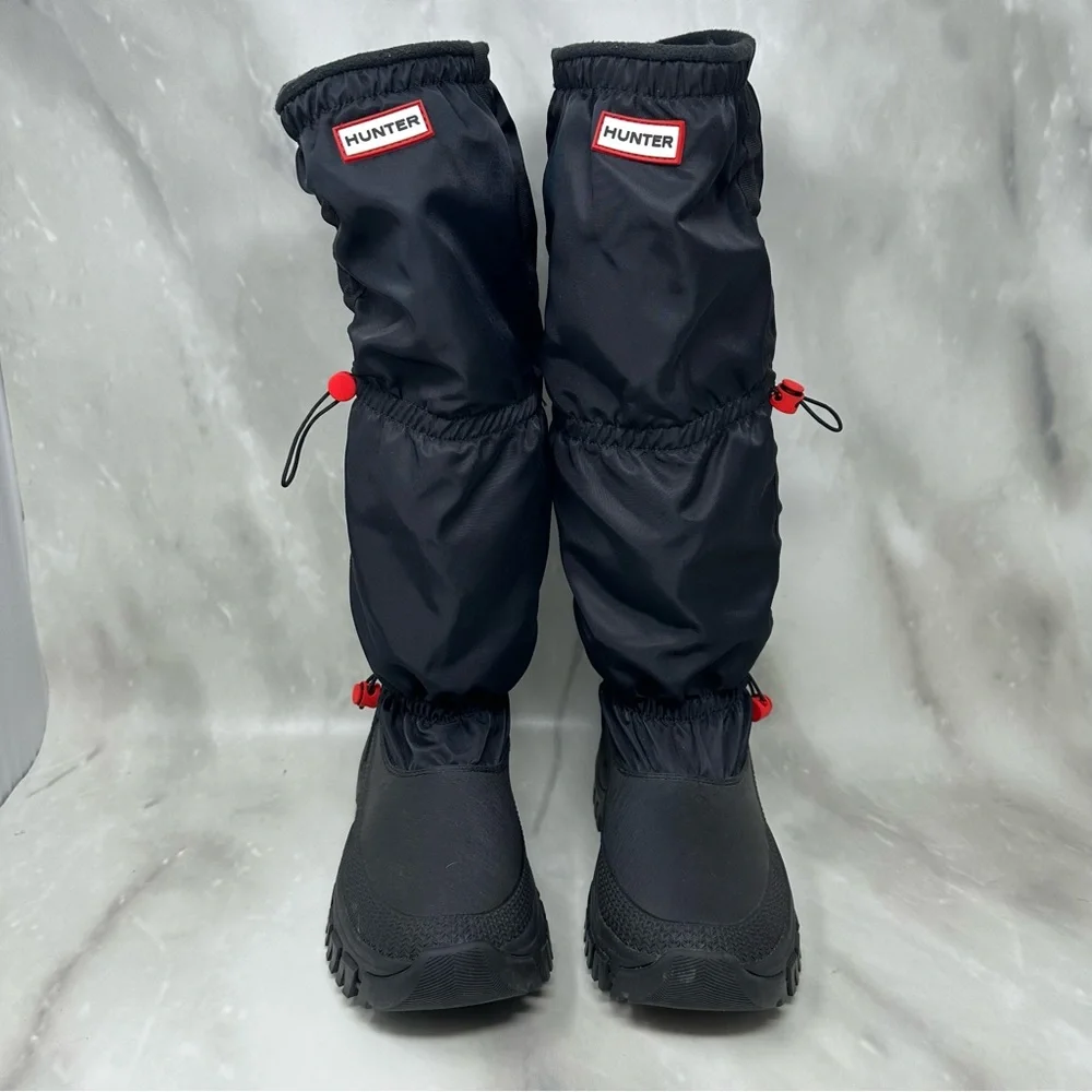 Hunter Wanderer Tall Slouch Snow Boots Black Synthetic Textile Womens 8